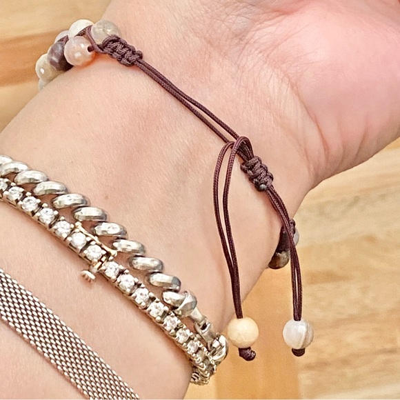 Natural Stones Braided Adjustable Boho Stackable Cord Bracelet - Picture 3 of 9